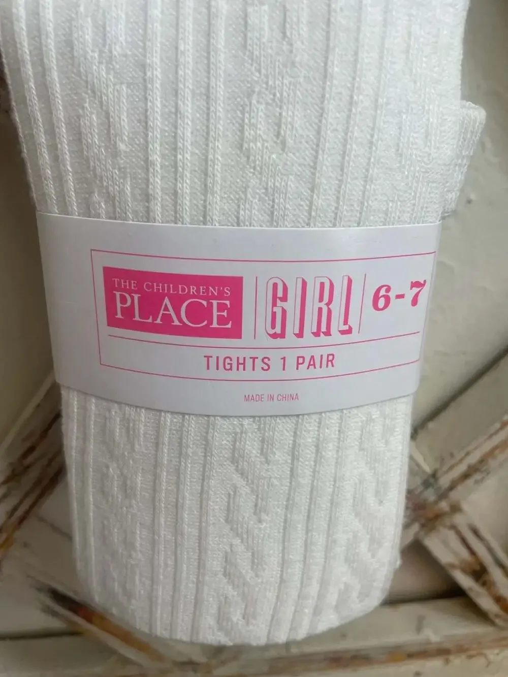 The Children's Place Girls White Cable Knit Tights Size 6-7